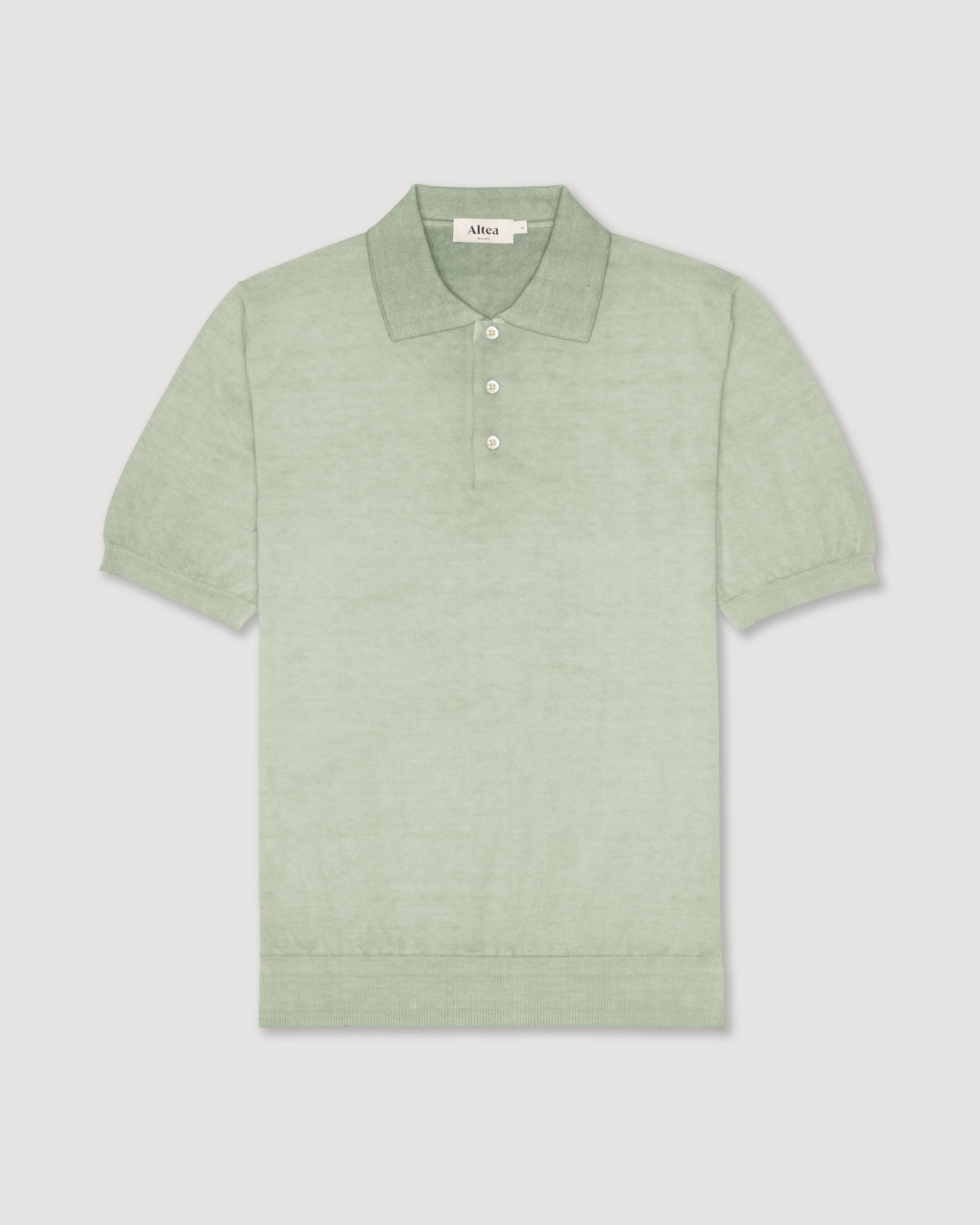 Cotton knit polo, short sleeve - Green - Sage