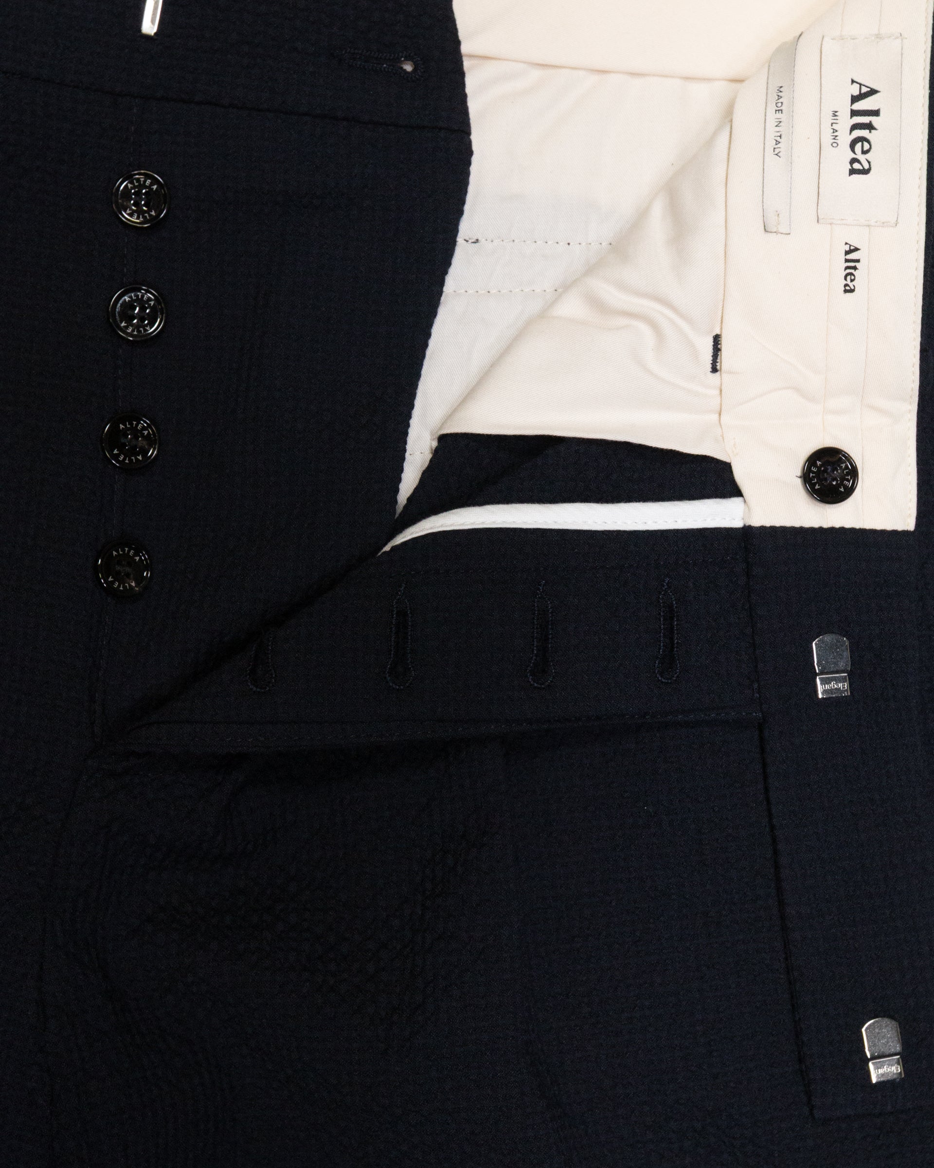 Pantalone chino Randall con pince in seersucker di cotone, blu - Navy