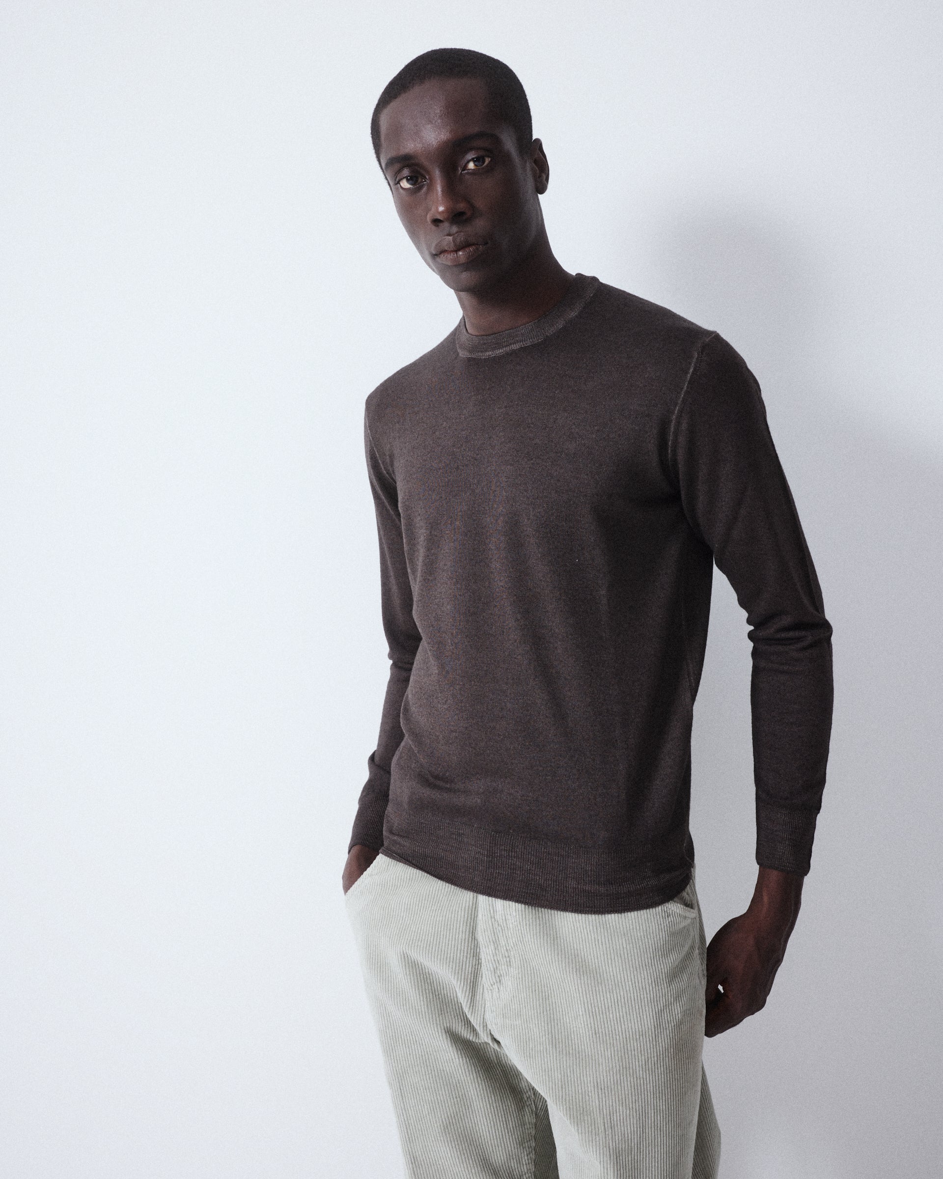 Magl. Girocollo Merino Rasata M/l T. Ca. - MORO