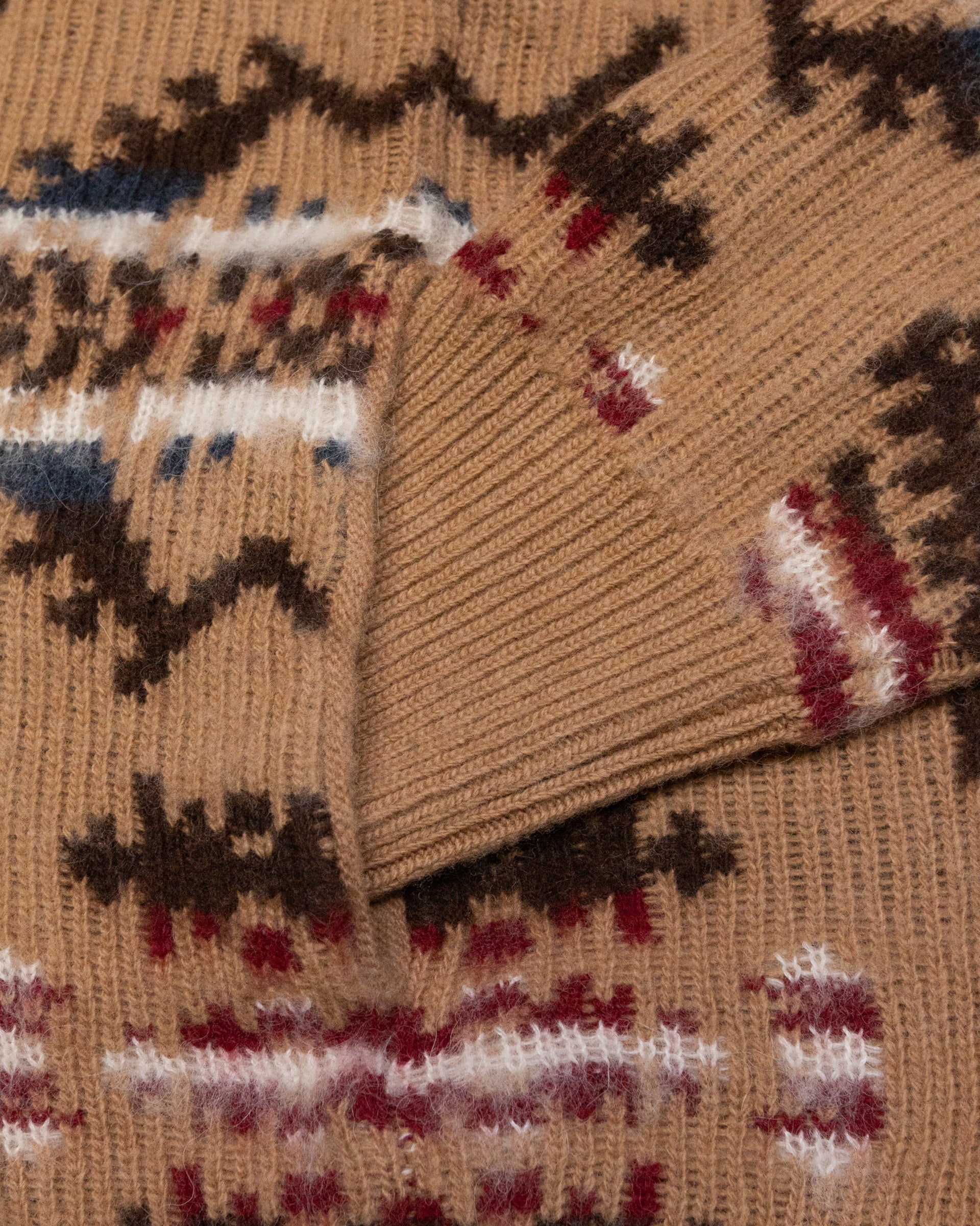 Cardigan garzato con jacquard in misto lana-alpaca. Beige - Mastice