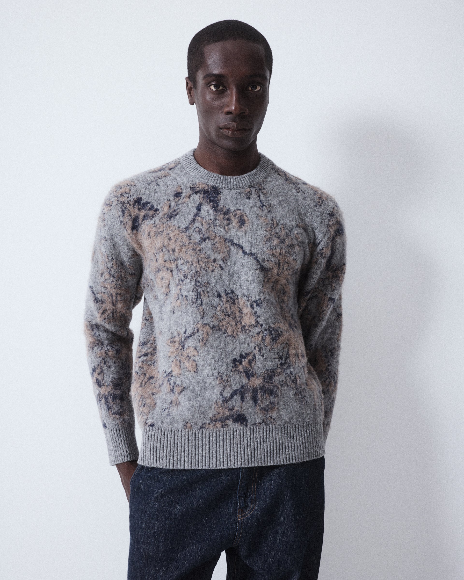 Maglia Girocollo Jacquard Floreale M/ L - GRIGIO MEDIO