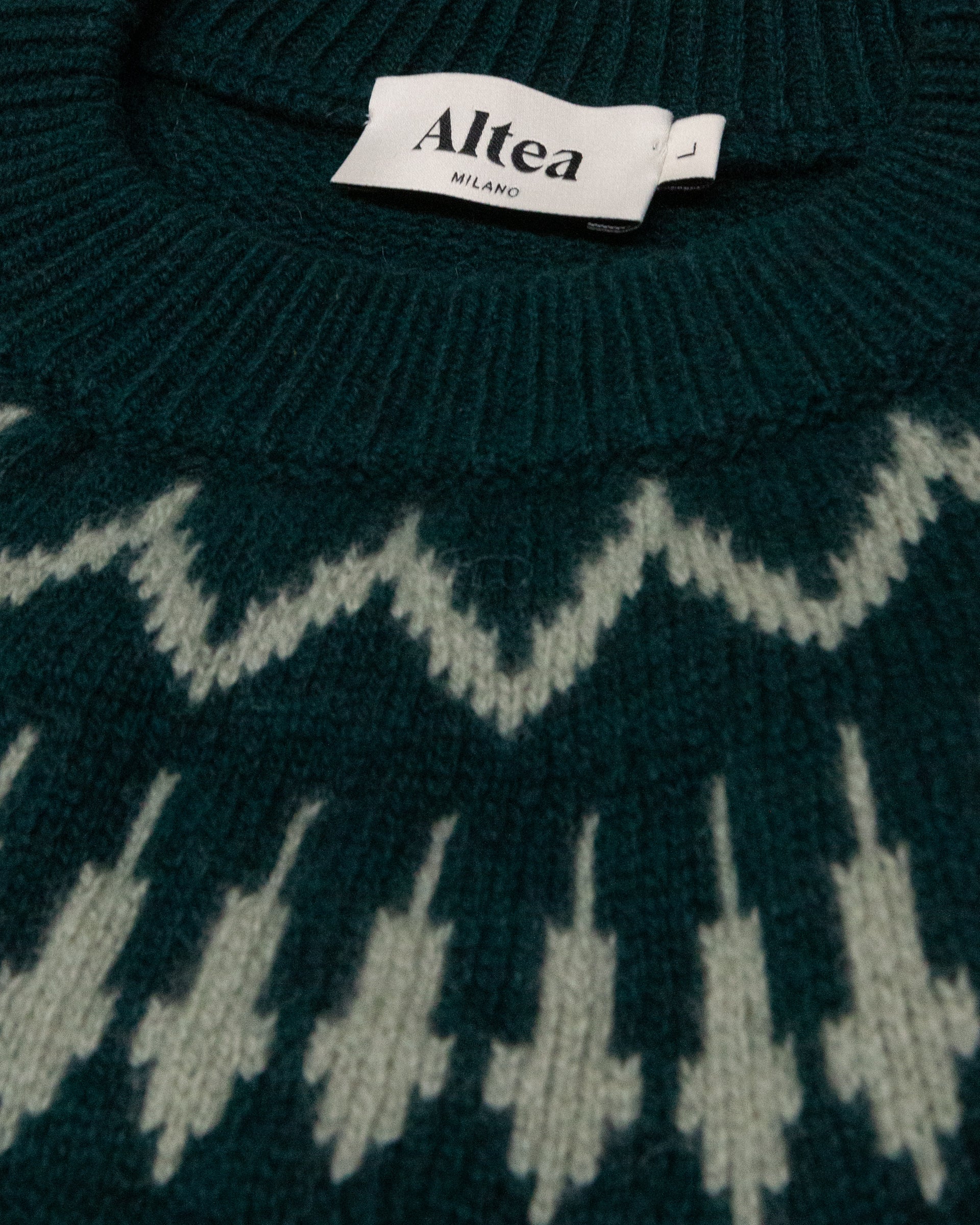 Maglia girocollo in lana misto alpaca e cashmere con jacquard Norvegese. Verde - Verde Bottiglia