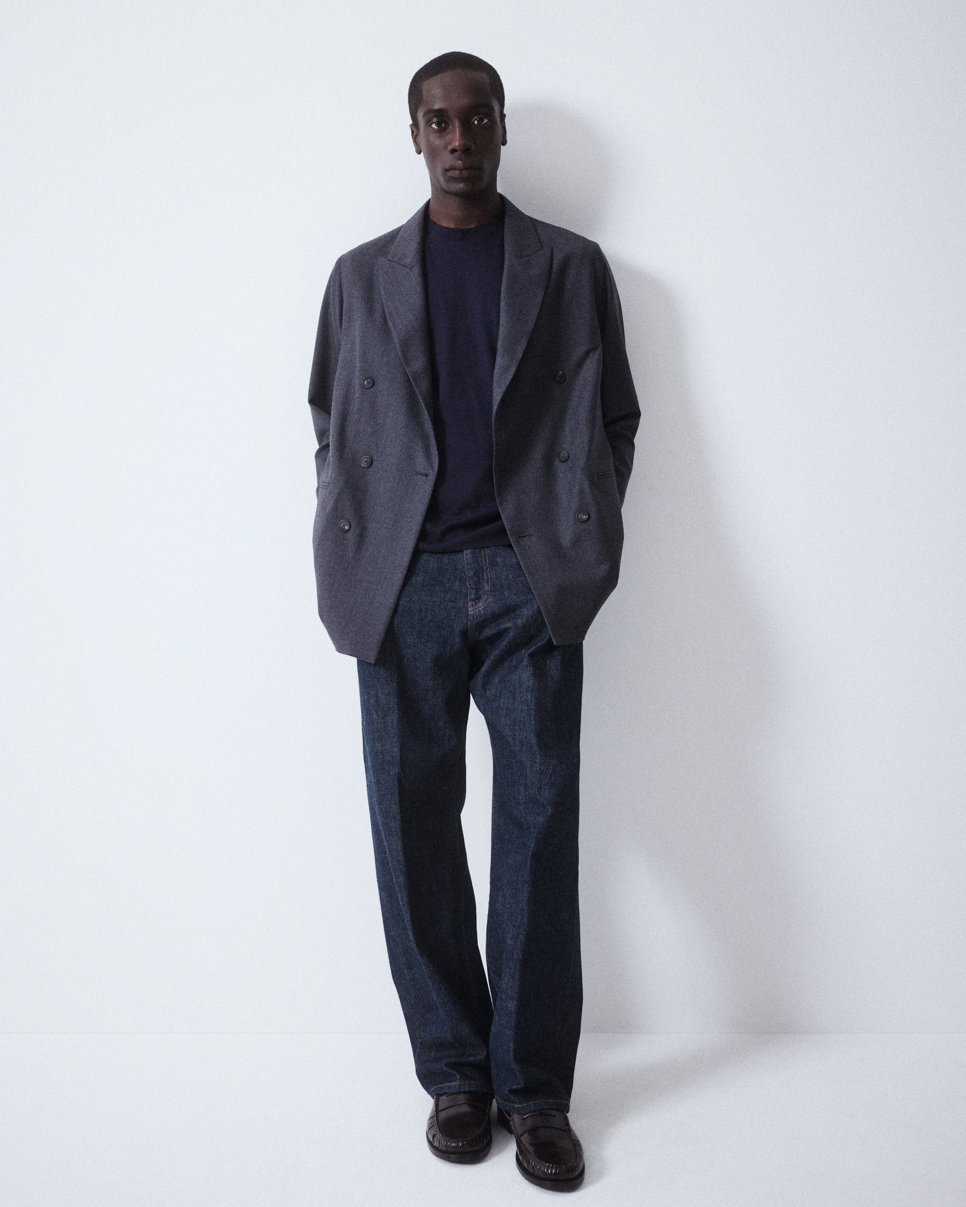 Alain double-breasted jacket in wool flannel, semi-lined. Grey - Grigi
