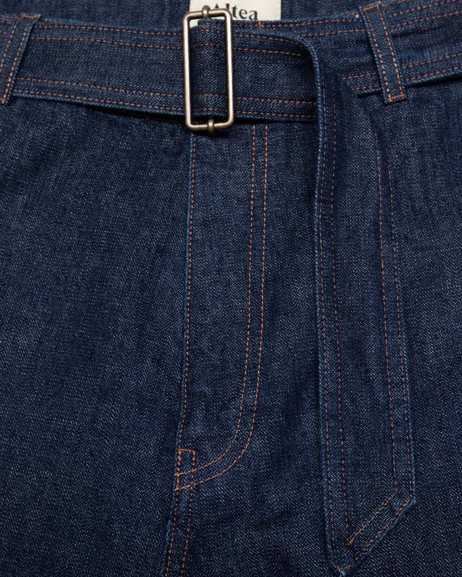 Pantalone over Odell in denim di cotone con cintura con fibbia. Blue - Denim