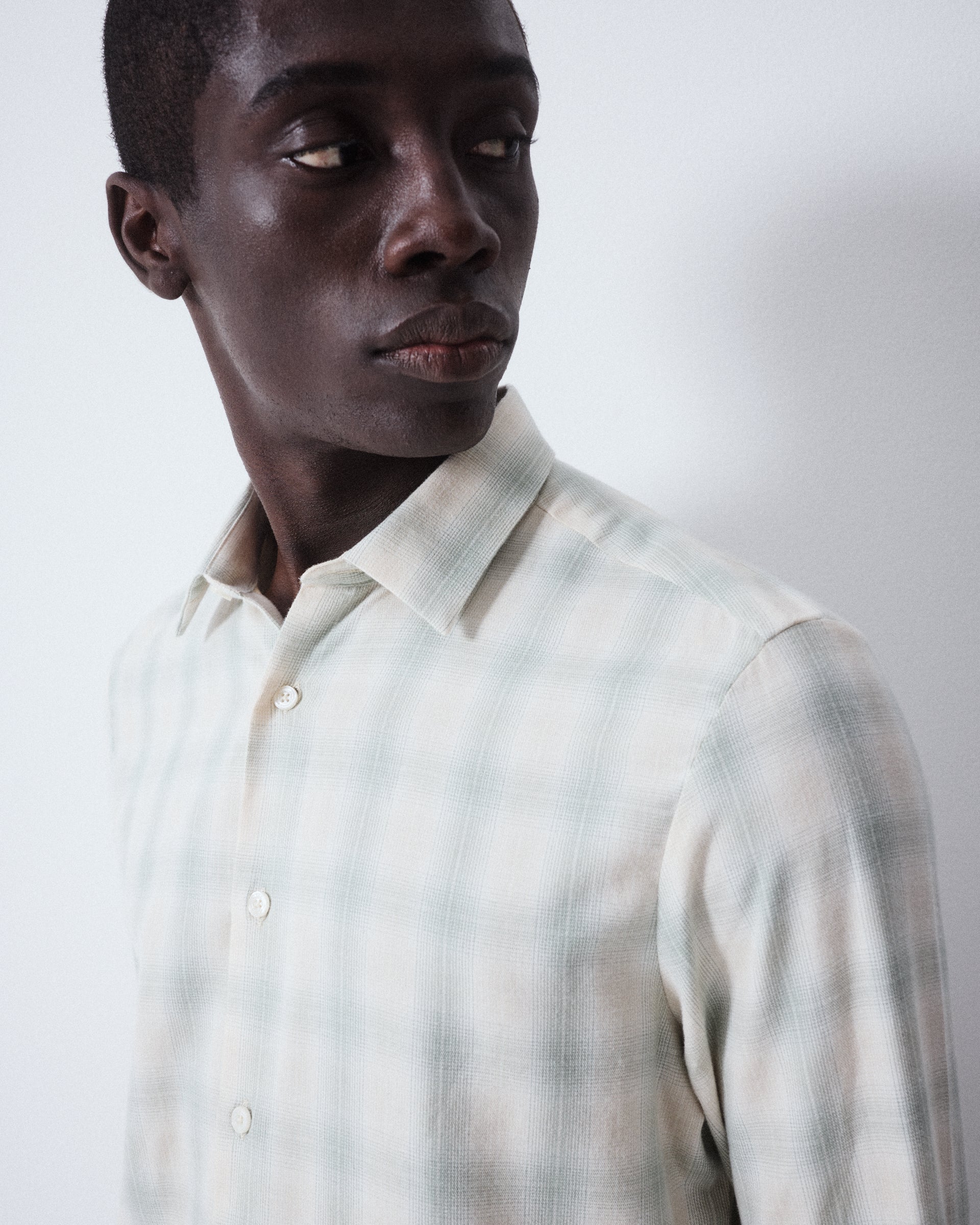 Camicia Scott in flanella di cotone garzato fantasia check. Verde - Salvia/Bianco