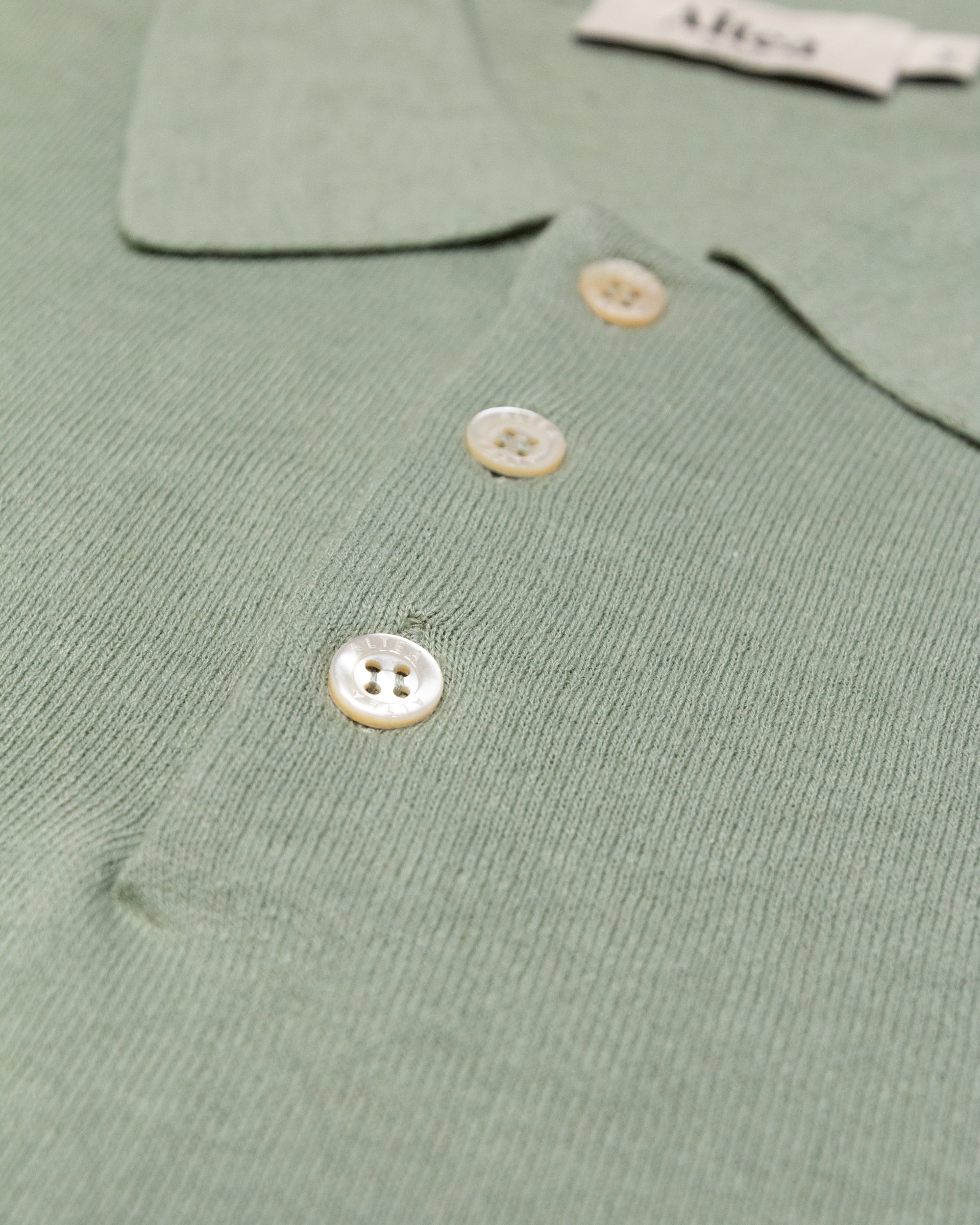 Linen cotton blend knitted polo shirt, short sleeve - Green - Sage