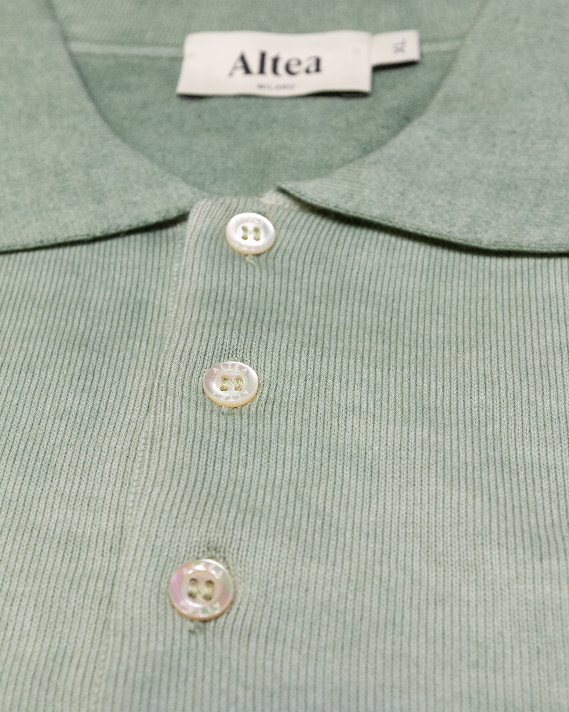 Cotton knit polo, short sleeve - Green - Sage