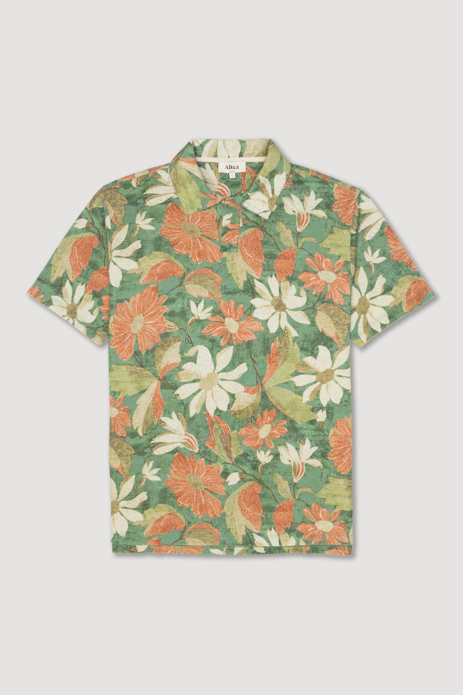 Polo Dennis Piquet Stampa Flowers M/ C - Verde Medio