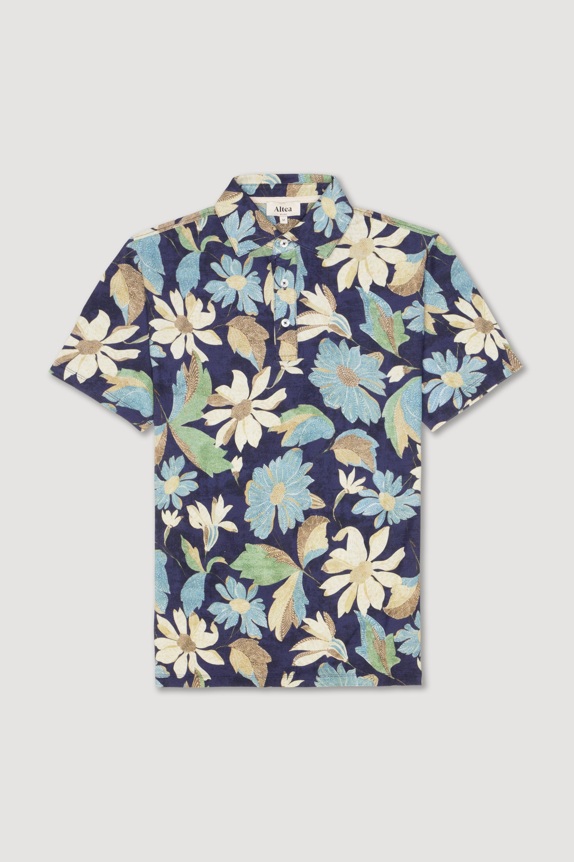 Polo Greg Piquet Stampa Flowers M/ C - Blue