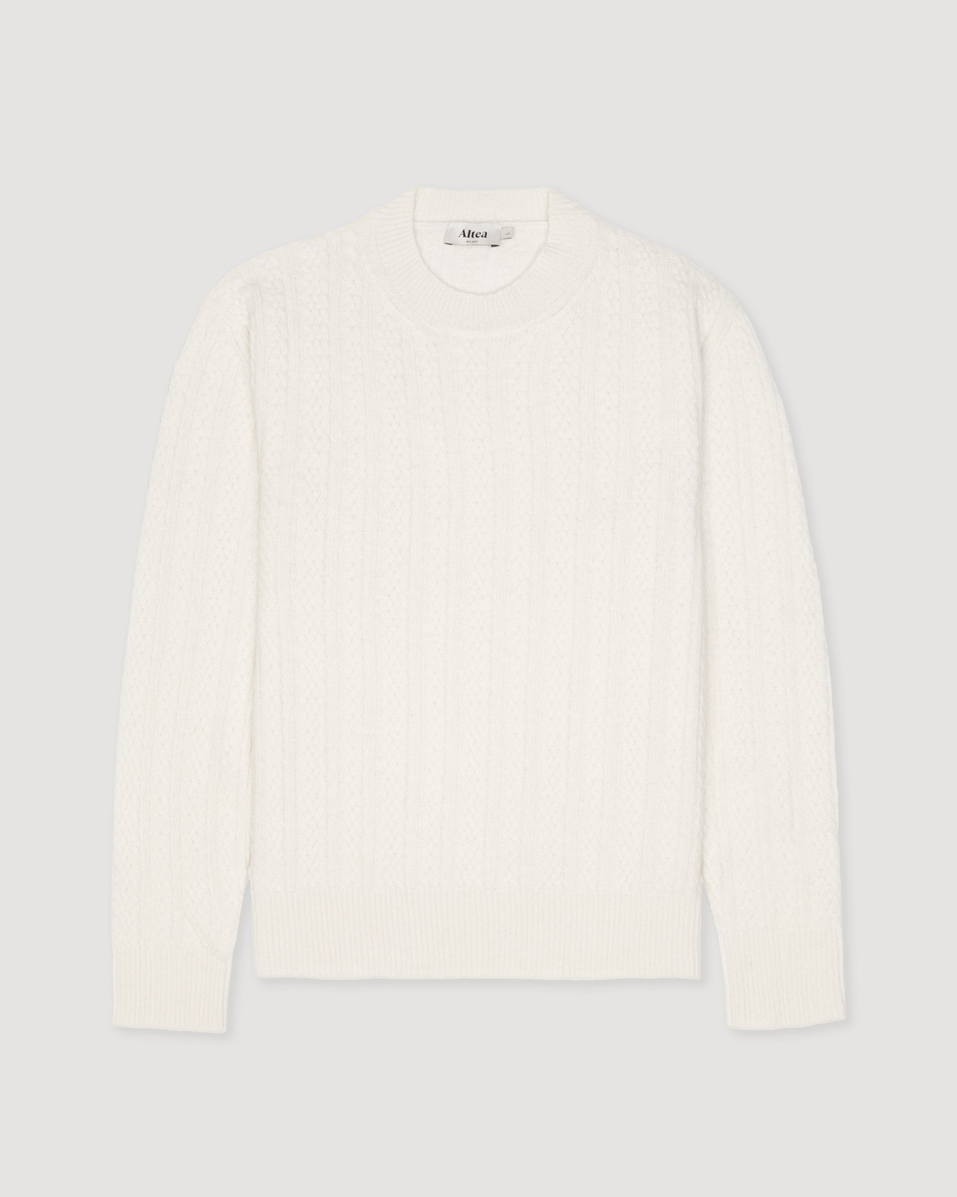 Maglia girocollo lavorata a trecce in pura lana vergine - Panna