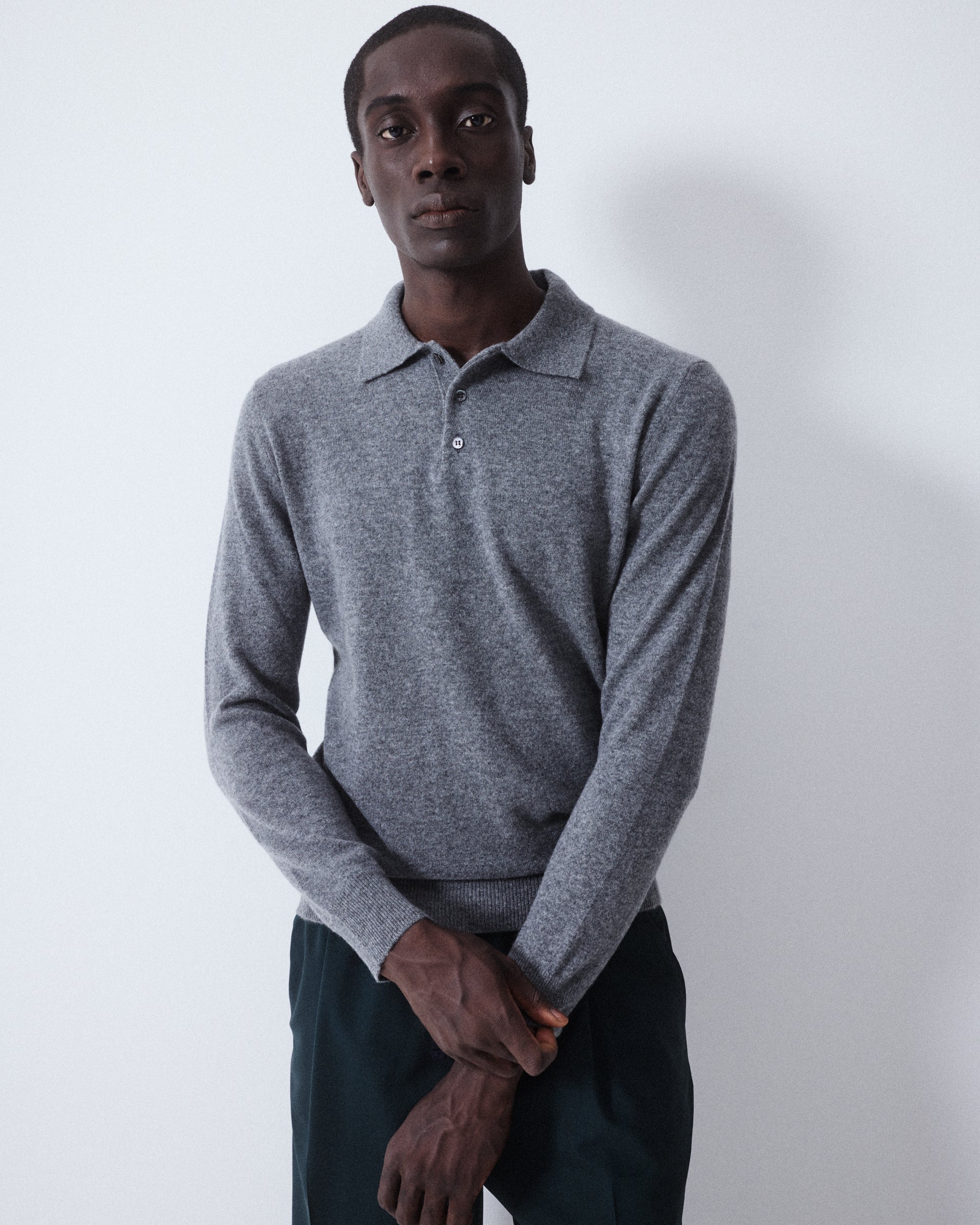 Maglia Polo Rasata Cashmere M/ L - GRIGIO MEDIO