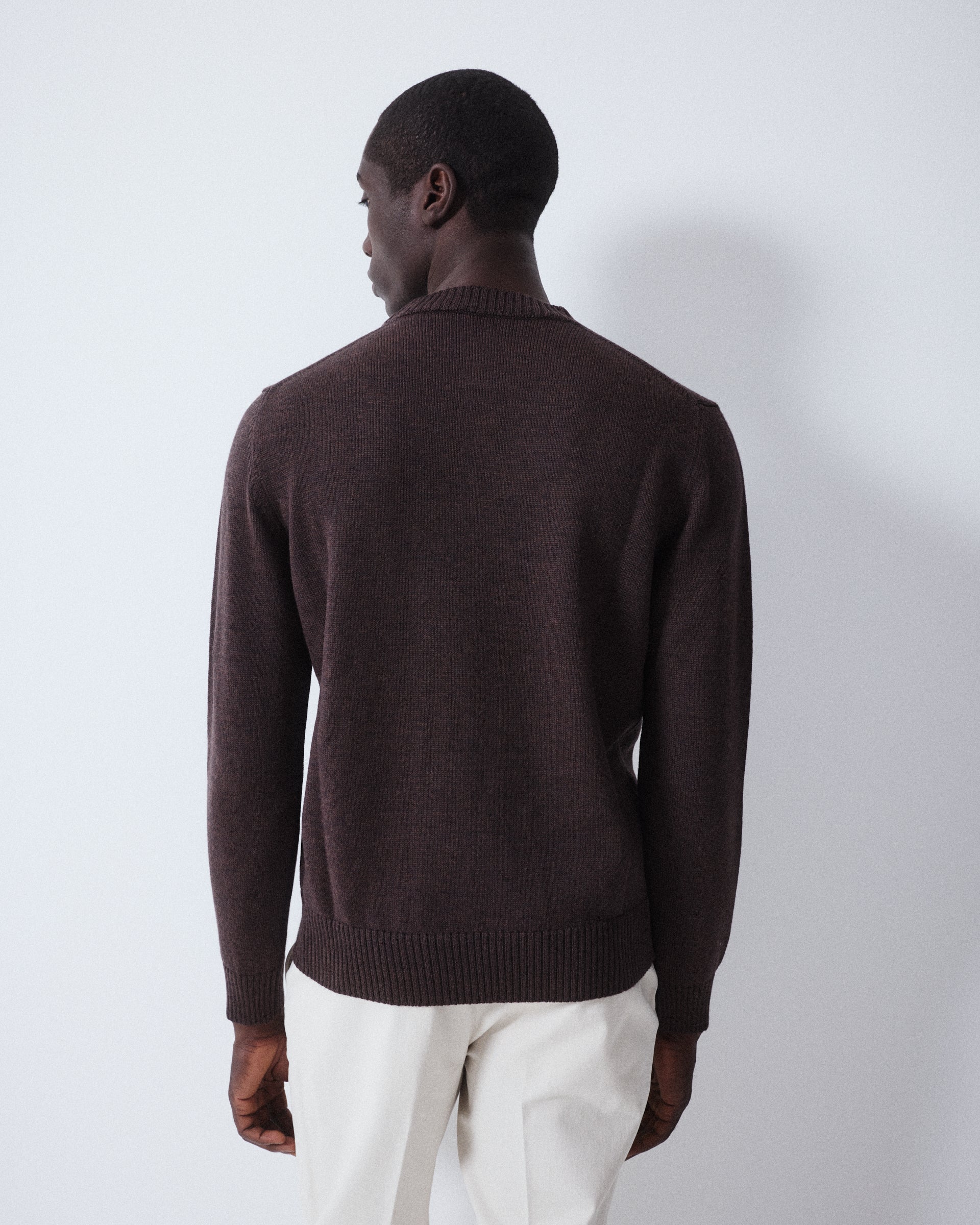 Maglia Girocollo Merino Rasata M/ L - MARRONE