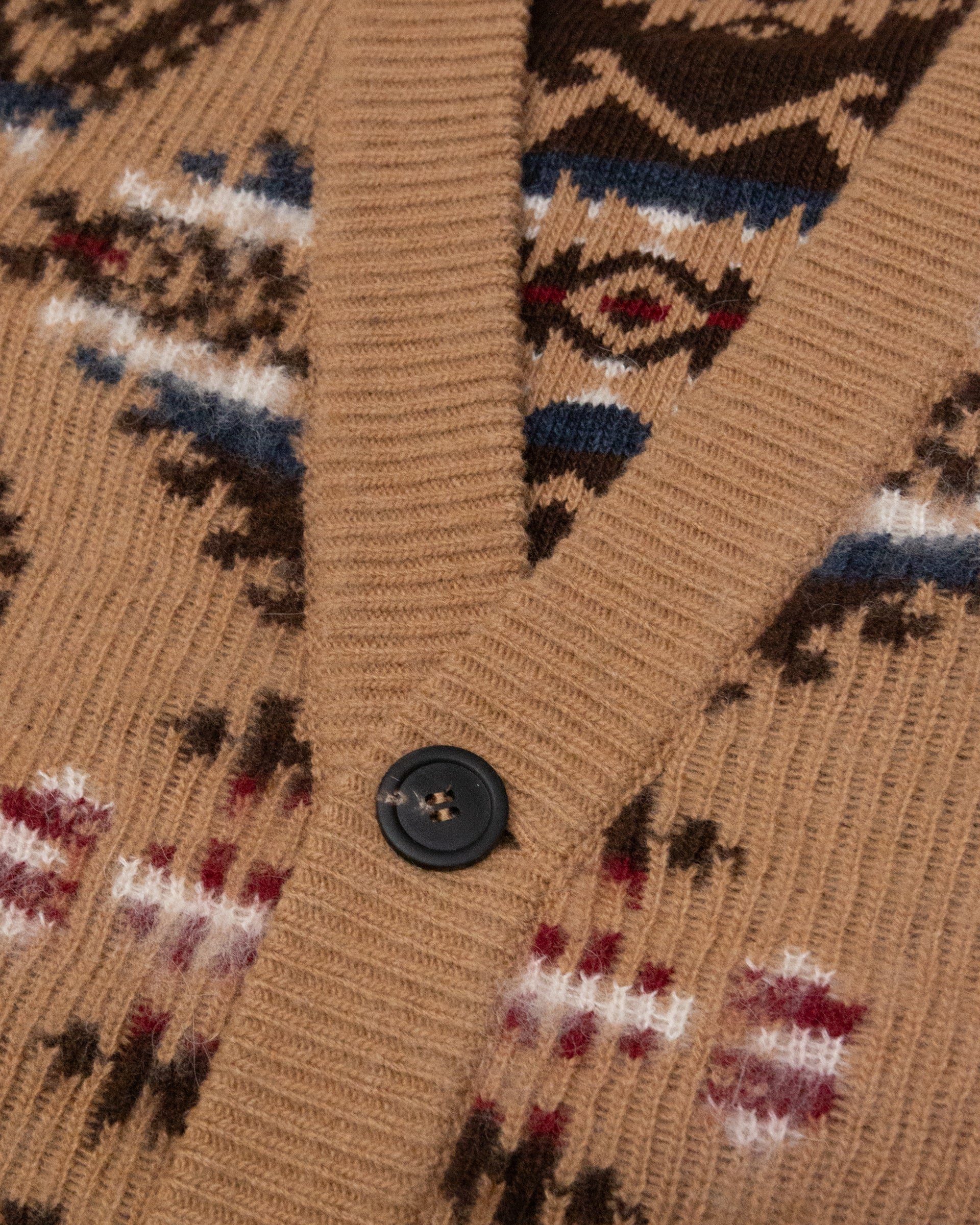 Cardigan garzato con jacquard in misto lana-alpaca. Beige - Mastice