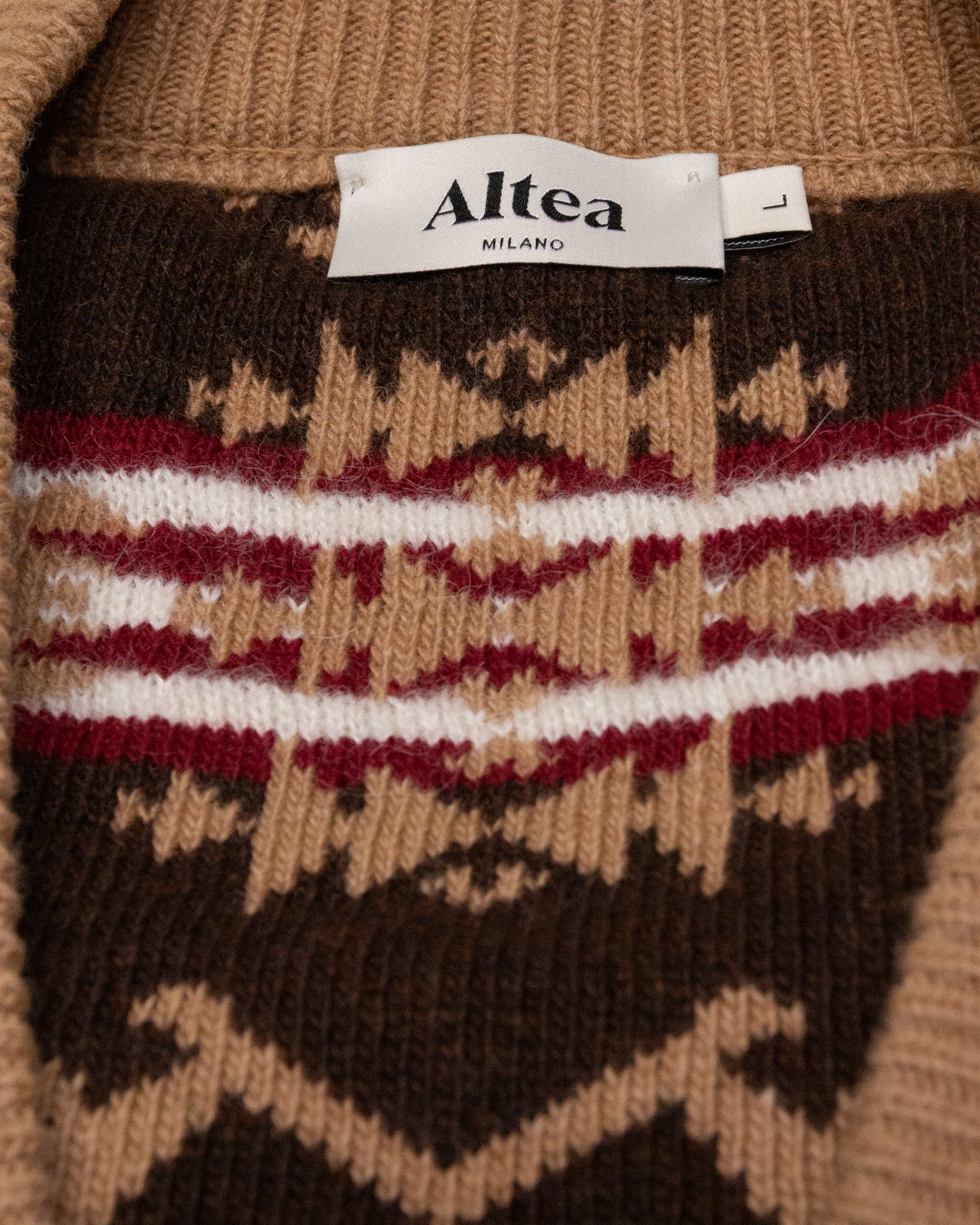 Cardigan garzato con jacquard in misto lana-alpaca. Beige - Mastice