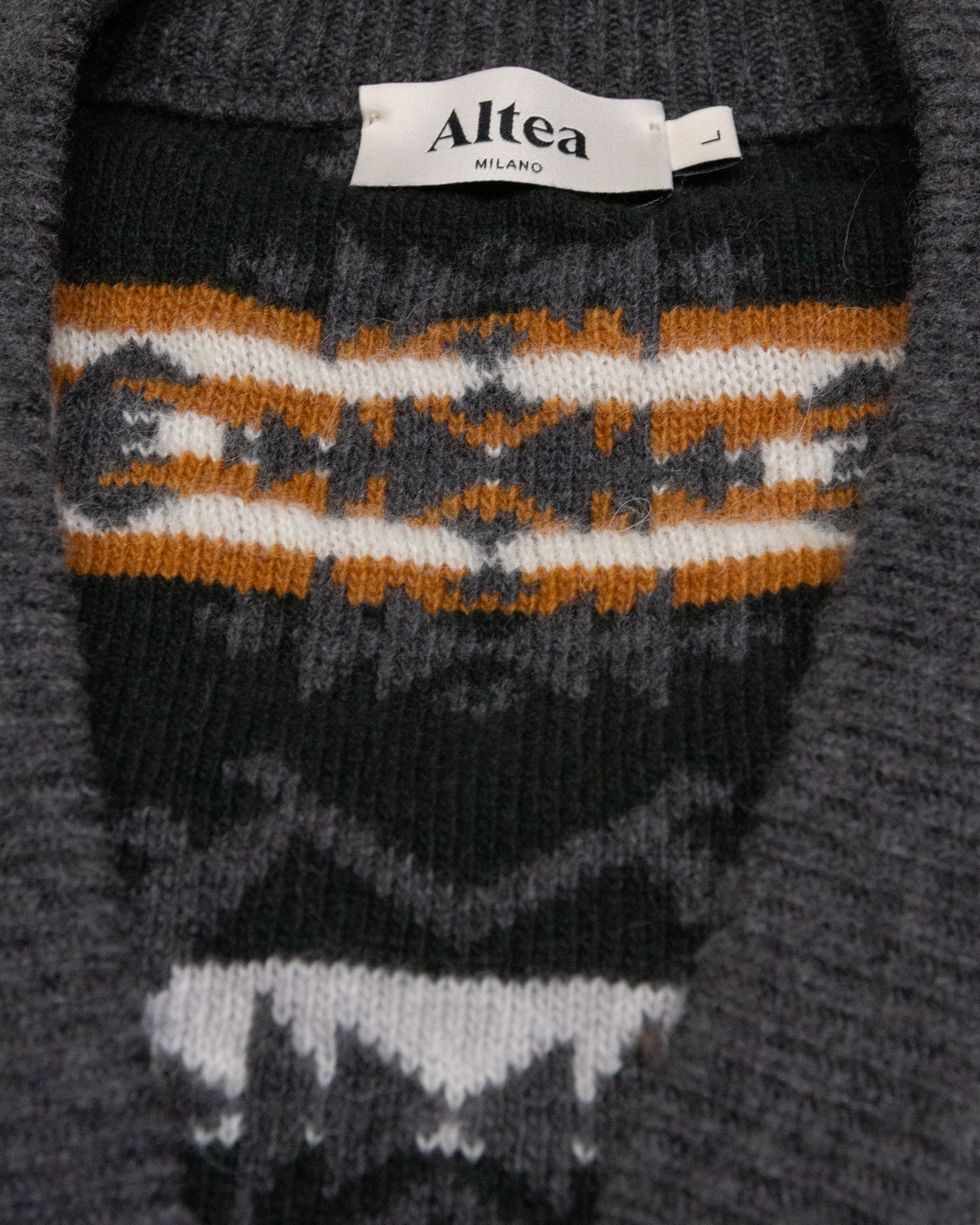 Cardigan garzato con jacquard in misto lana-alpaca. Grigio - Antracite