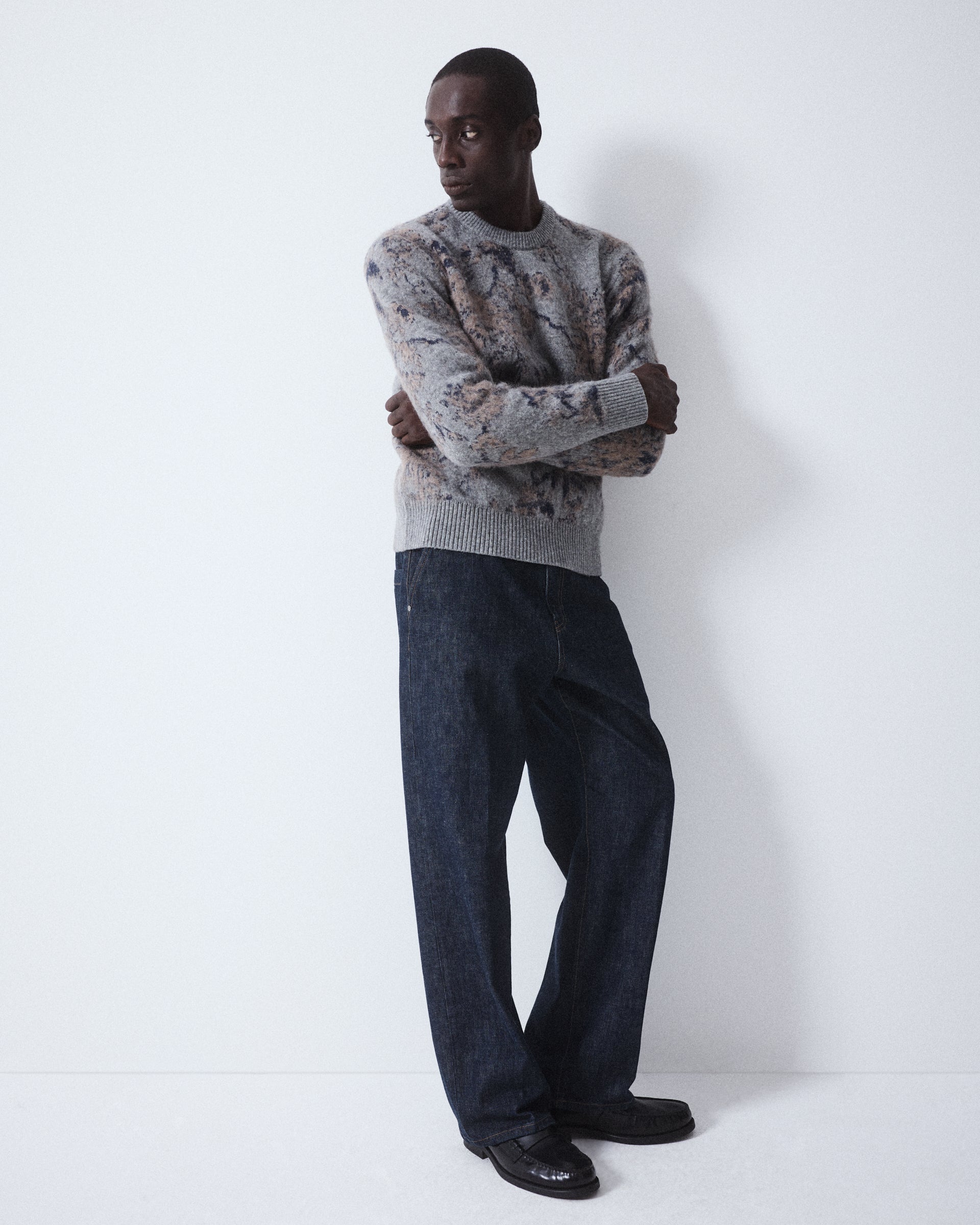 Maglia Girocollo Jacquard Floreale M/ L - GRIGIO MEDIO