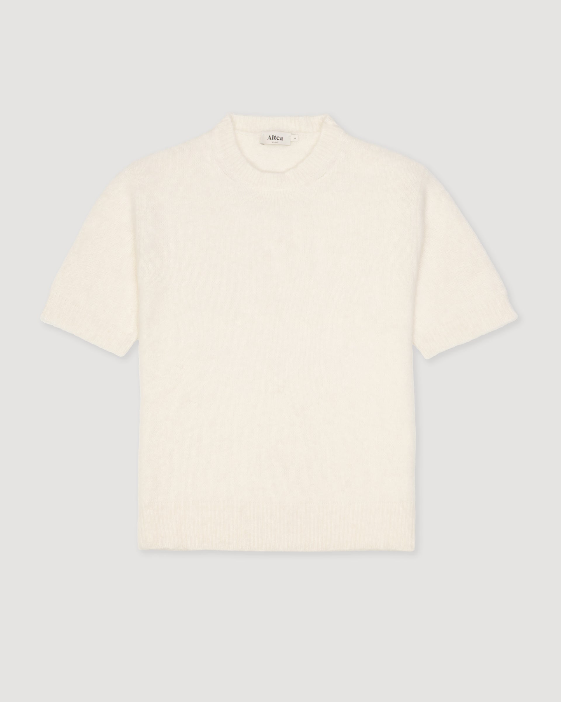 Maglia girocollo garzata manica corta in misto alpaca - Panna