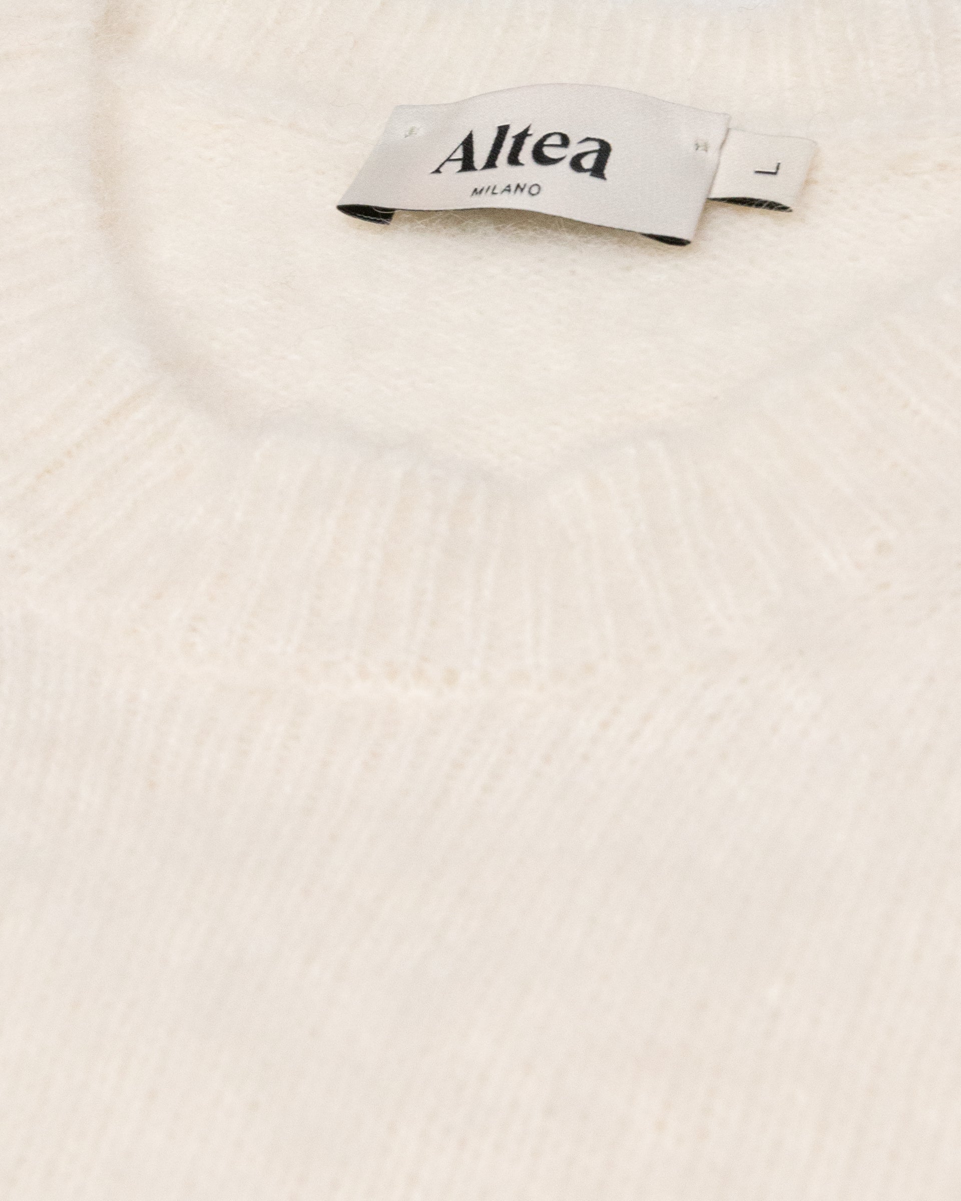 Maglia girocollo garzata manica corta in misto alpaca - Panna