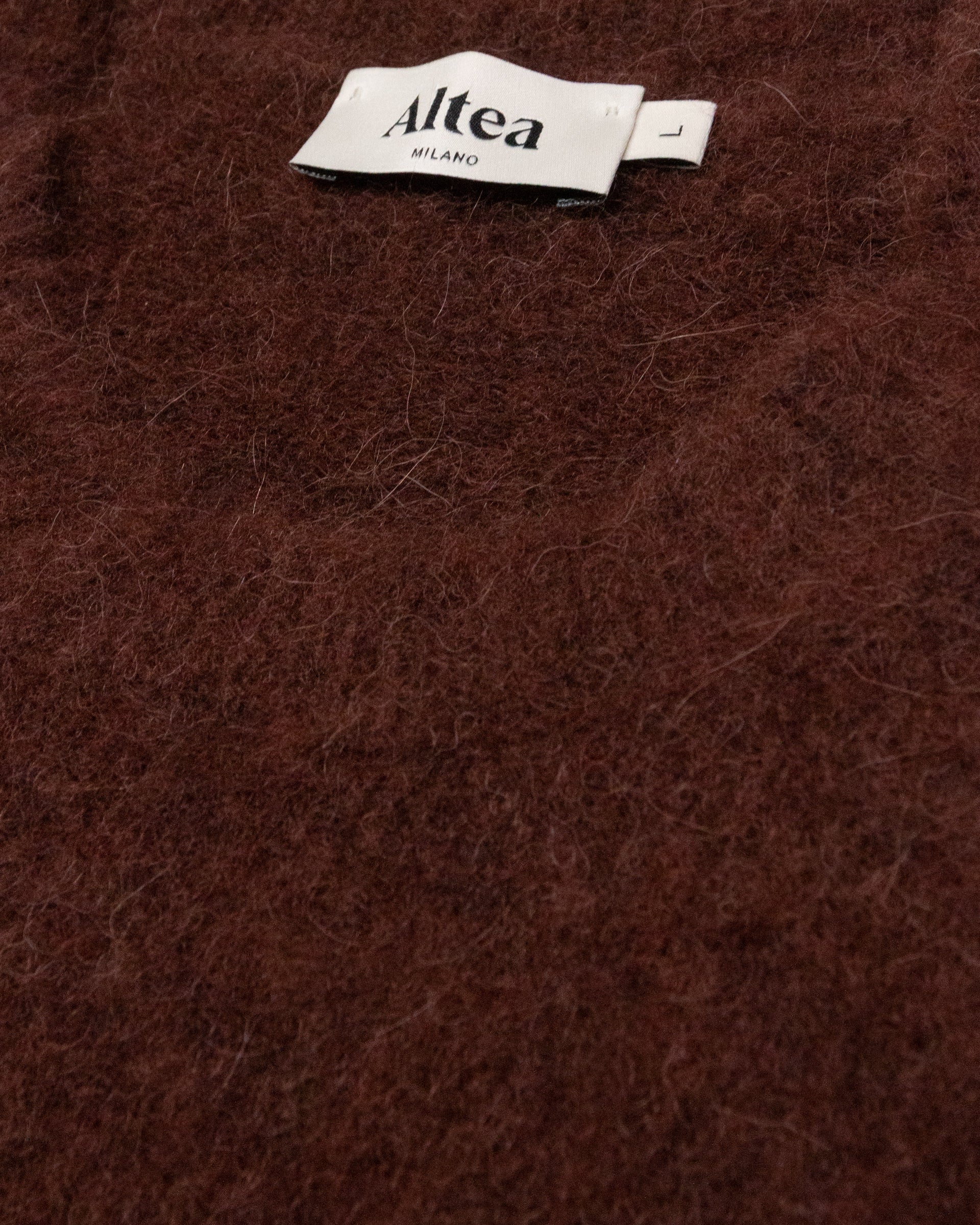 Maglia girocollo garzata manica corta in misto alpaca - Marrone