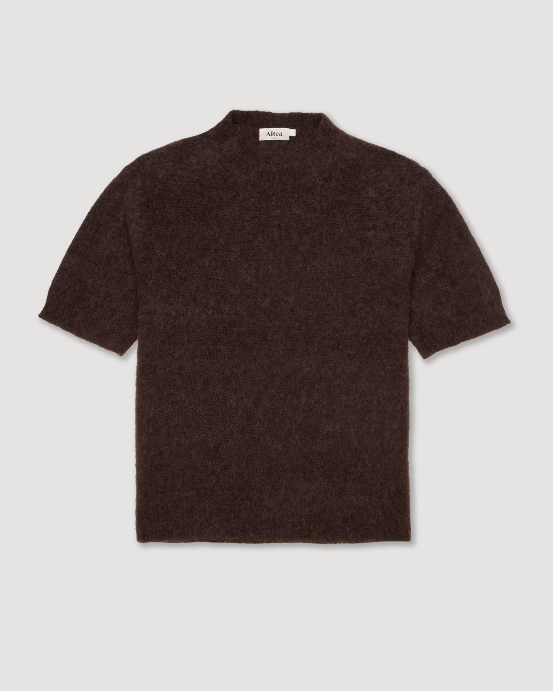 Maglia girocollo garzata manica corta in misto. Marrone - Moro