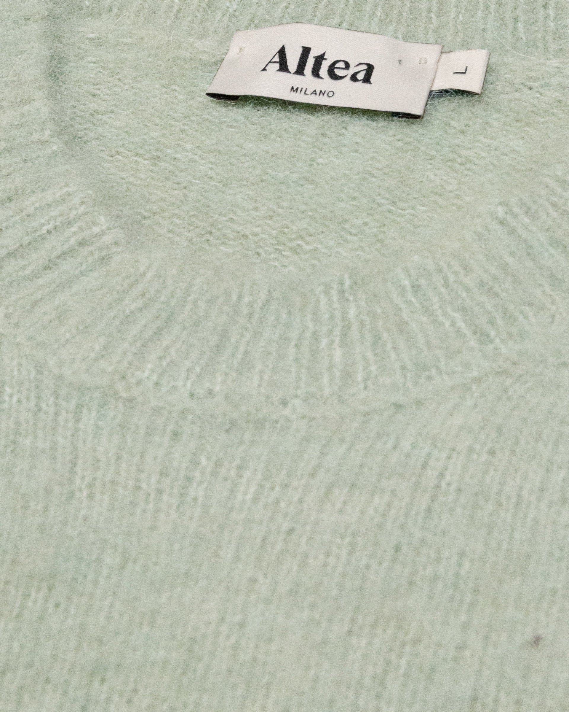 Maglia girocollo garzata manica corta in misto alpaca. Verde - Salvia