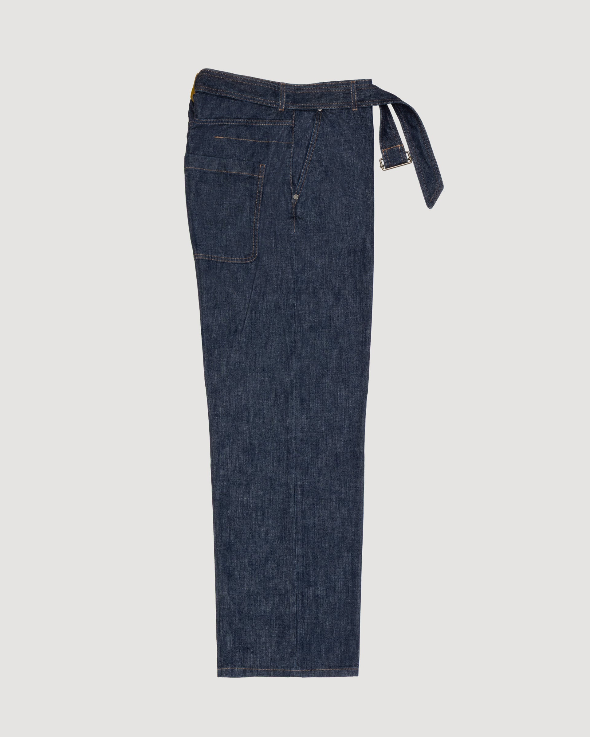 Pantalone over Odell in denim di cotone con cintura con fibbia. Blue - Denim
