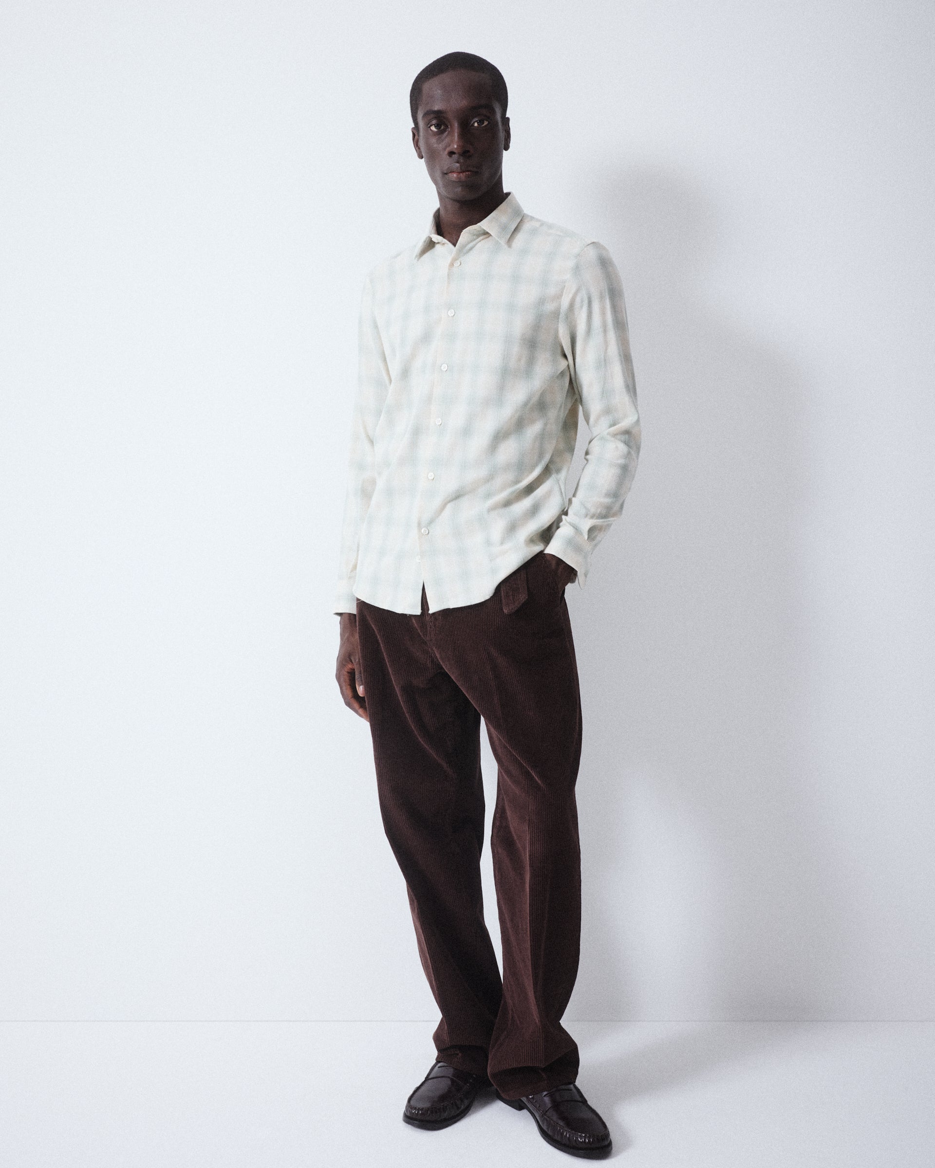 Camicia Scott in flanella di cotone garzato fantasia check. Verde - Salvia/Bianco