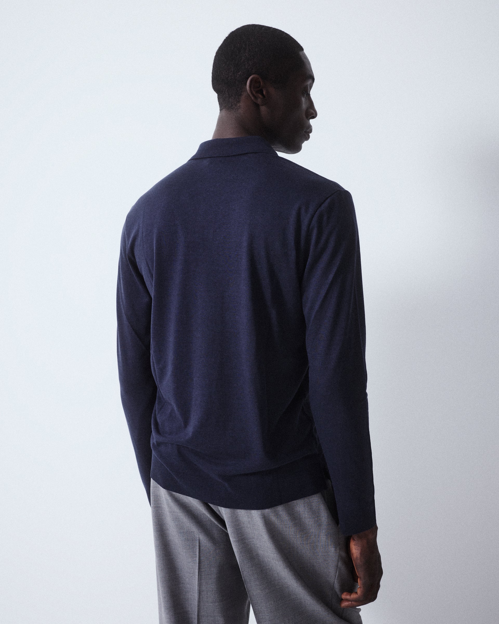 Polo collo aperto Pierre in jersey di lyocell misto cotone. Blu - Navy