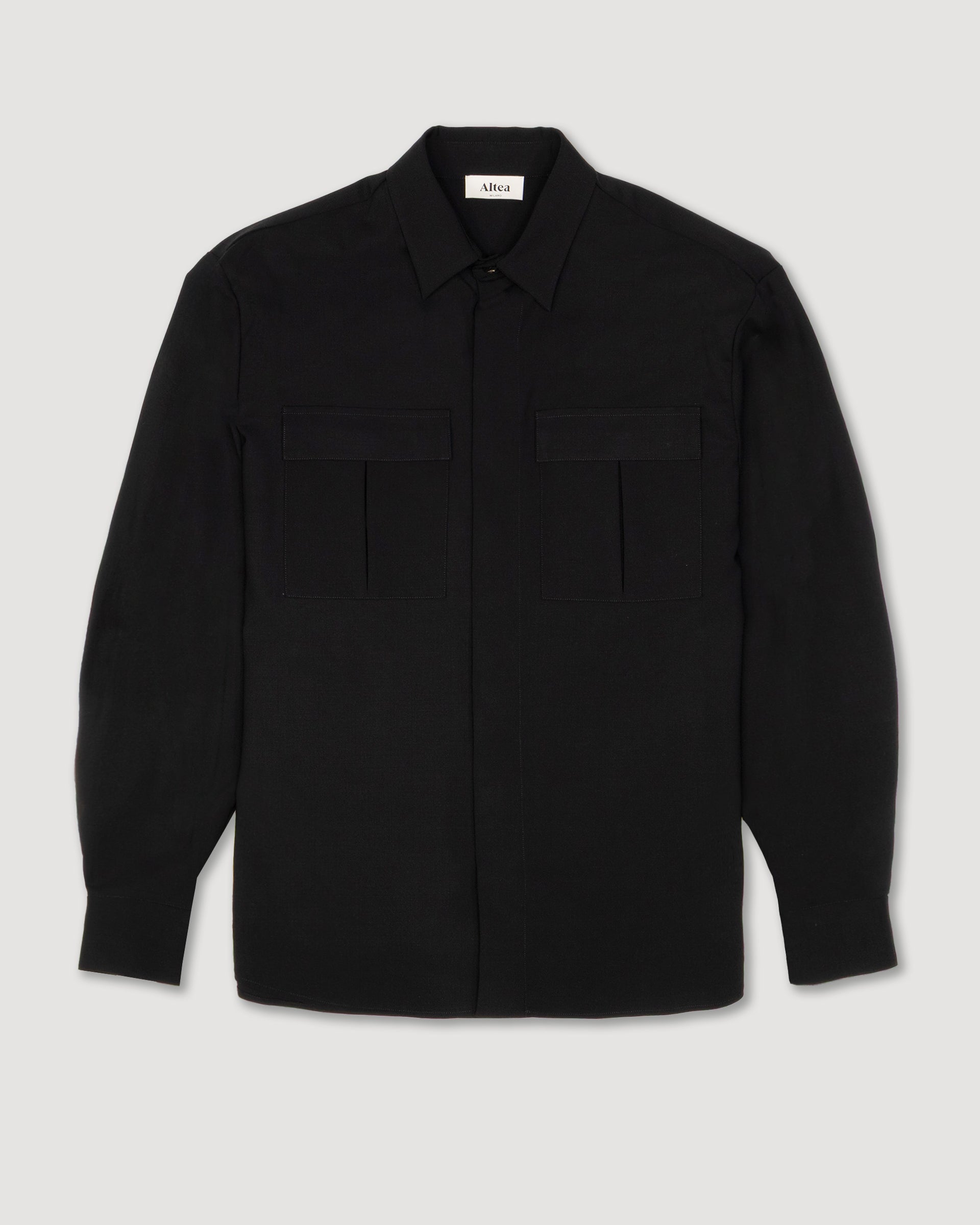 Huber shirt jacket in a techical stretch wool fabric, unlined. Black -