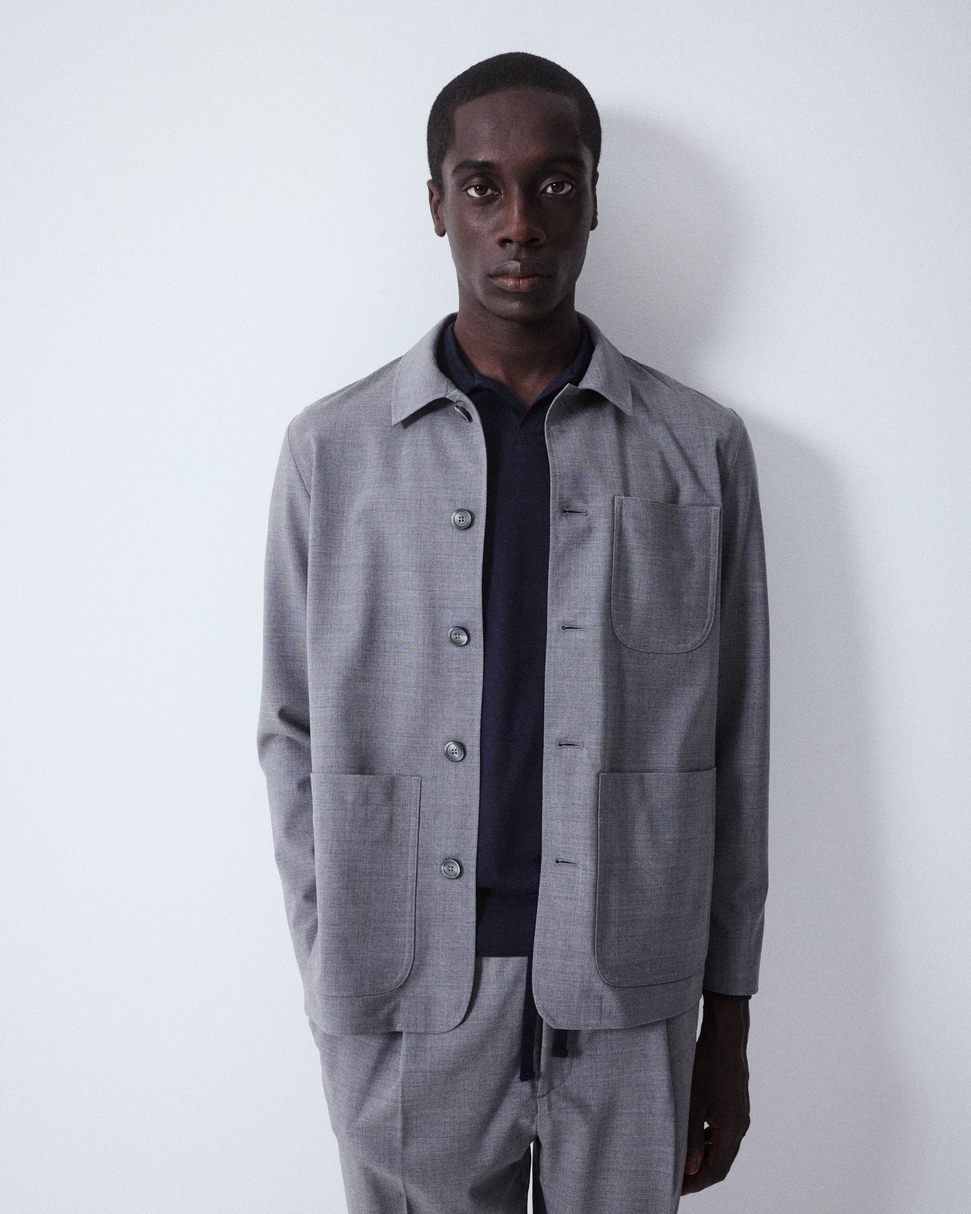Costantin chore jacket in a technical stretch wool fabric, semi-lined.