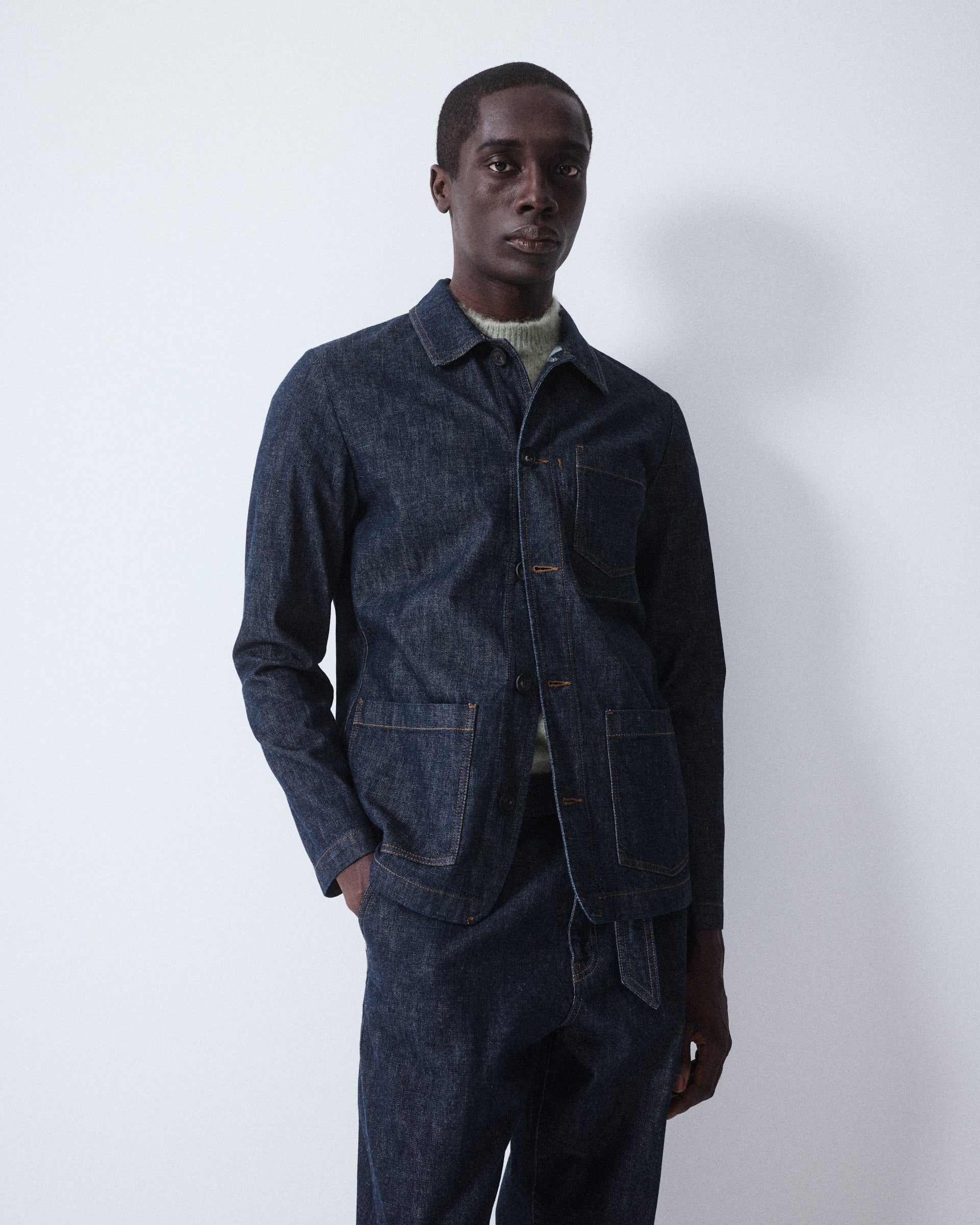 Pablo work jacket in cotton denim, semi-lined. Blue - Denim