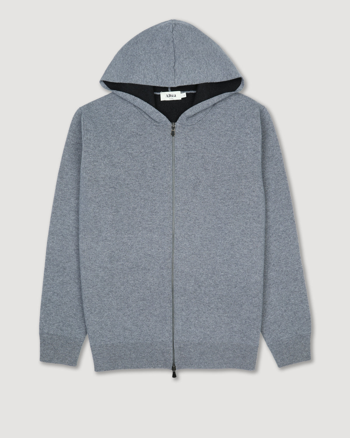 Giubbotto con cappuccio in maglia double, esterno lana - interno cotone - Grigio medio