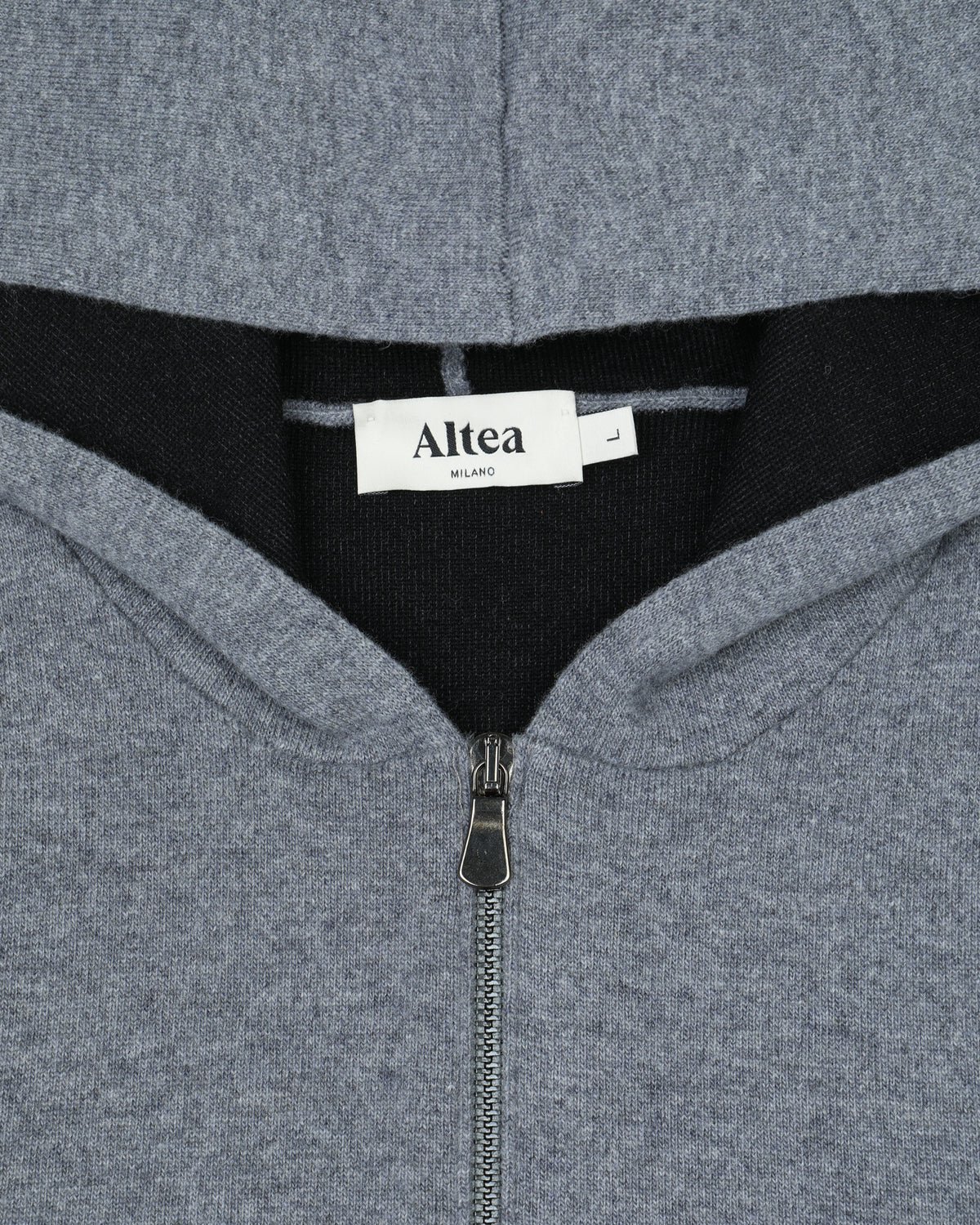 Giubbotto con cappuccio in maglia double, esterno lana - interno cotone - Grigio medio