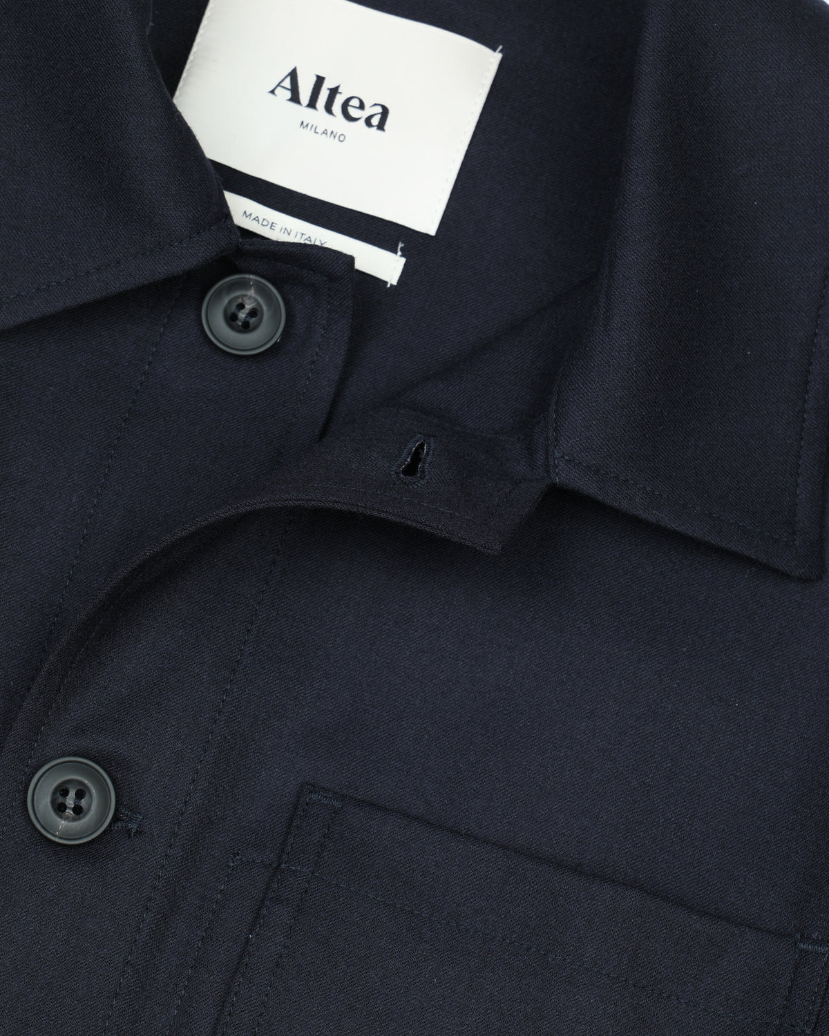 Work jacket Pablo in flanella di lana stretch. Blu - Navy